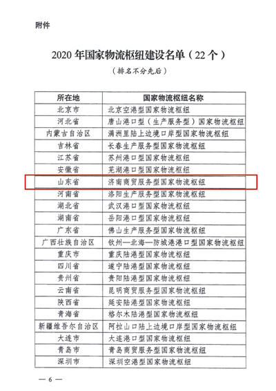 国度物流枢纽建设名单