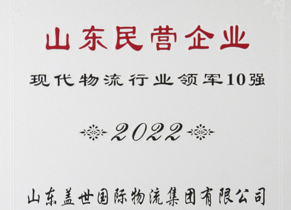 集团荣获“山东民营企业现代物盛行业领军10强”荣誉称号